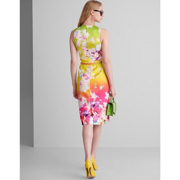 Ralph Lauren Collection Floral Belted Pencil Shift Dress 6 Midi Sleeveless $4K - Picture 4 of 14